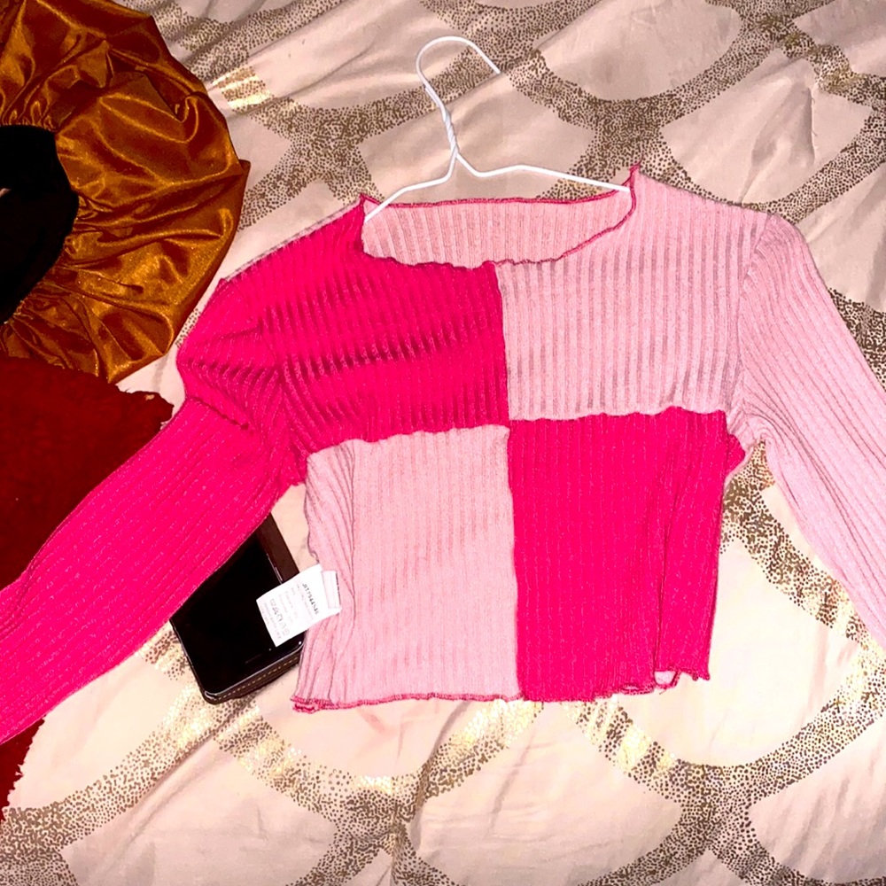 Pink checker SHEIN long sleeve shirt